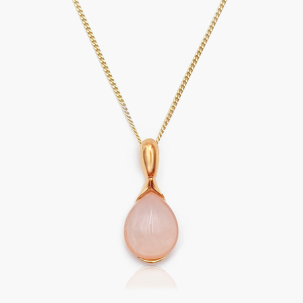 Gold plated rozenkwarts ketting Rosavela met druppelvormige hanger