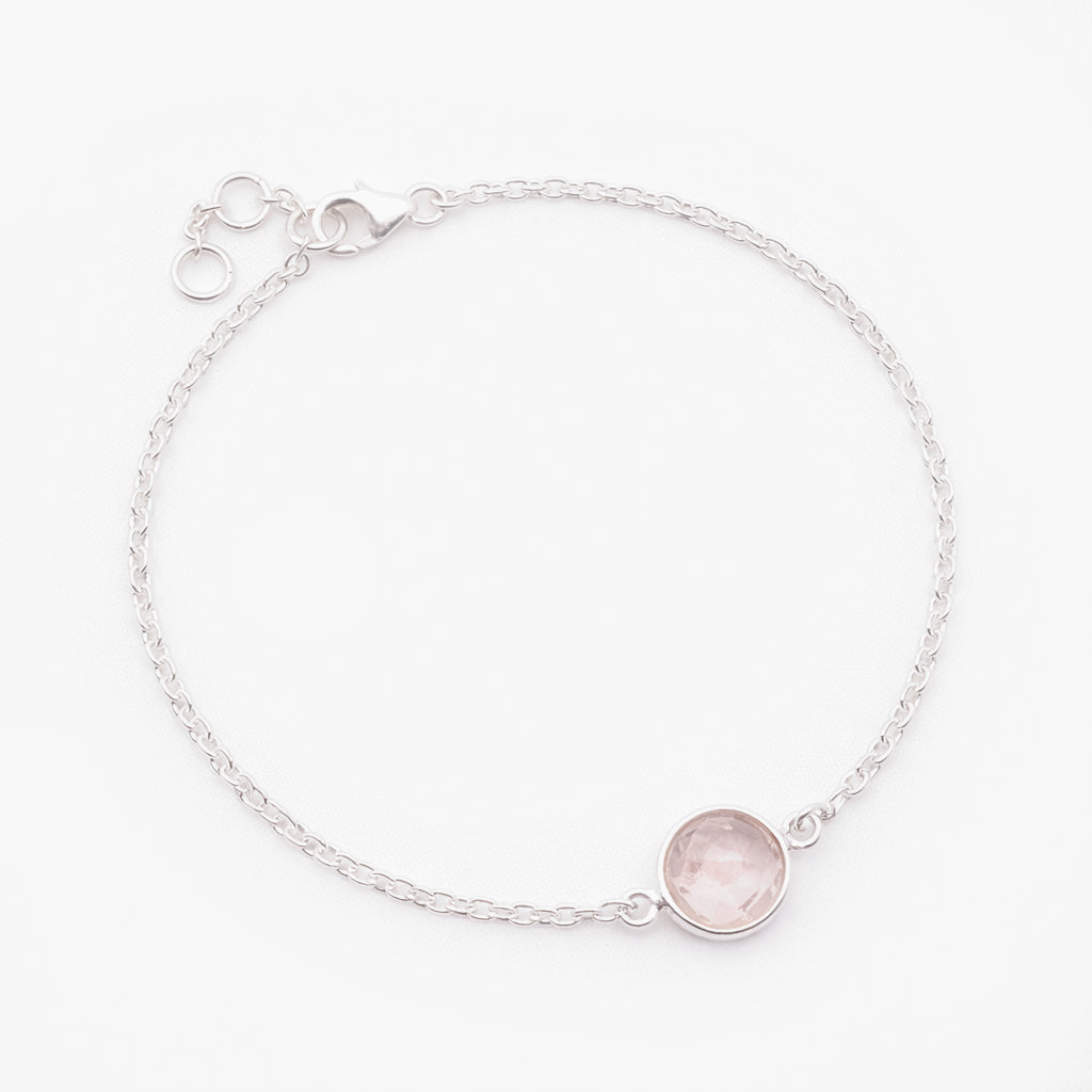 Minimalistische zilveren armband Soluna met ronde rozenkwarts