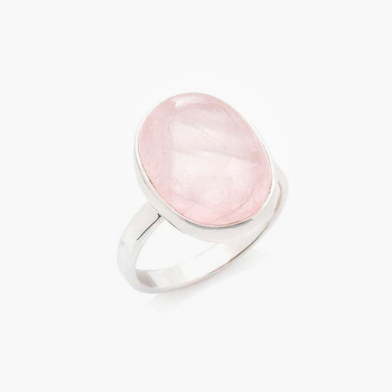 Zilveren rozenkwarts ring Rosavia met grote ovale roze edelsteen