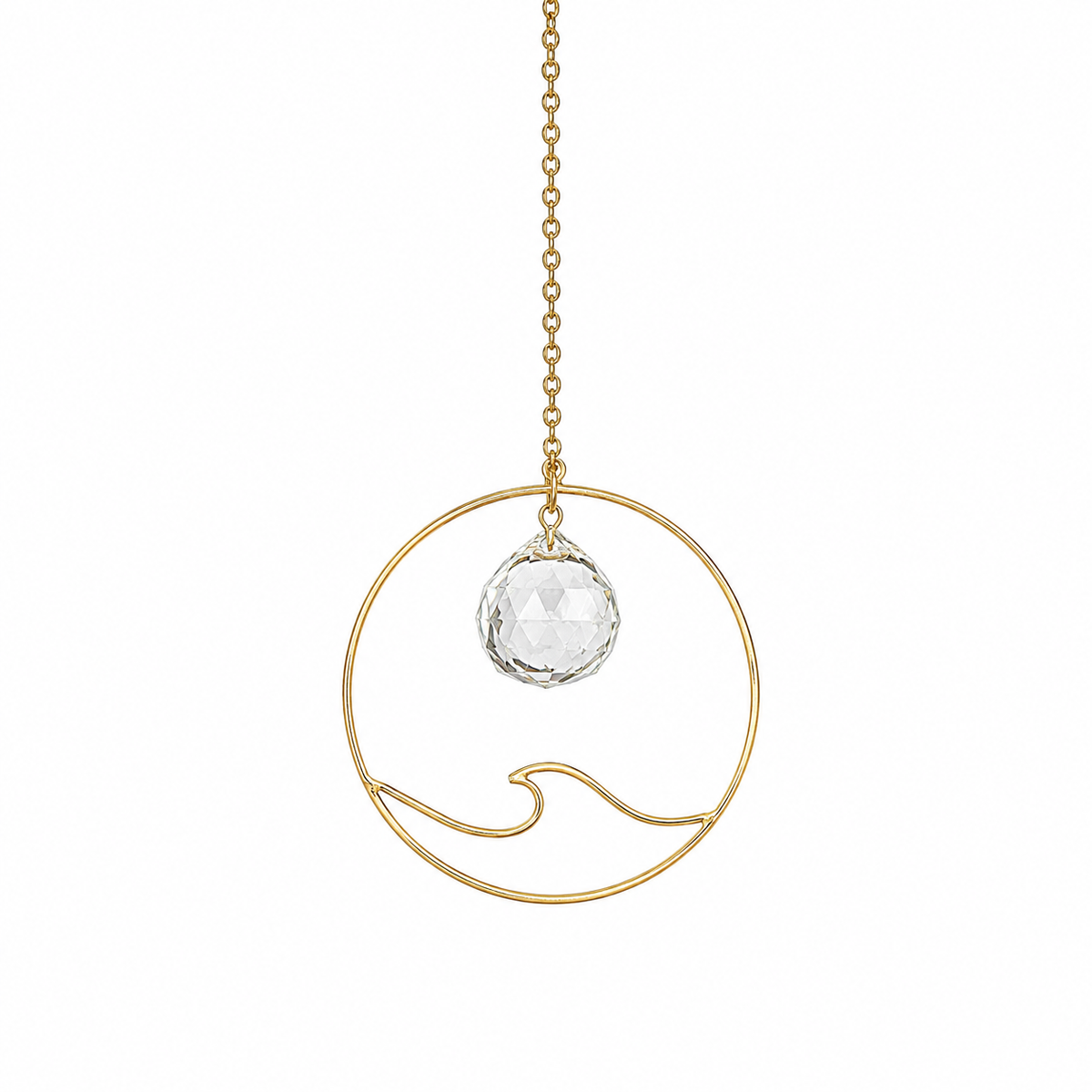 Suncatcher Wave Mini van messing met golfvorm en helder kristal