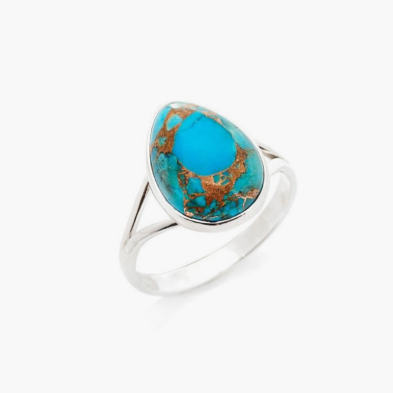 Zilveren ring Calyra met blauwgroene koper turkoois